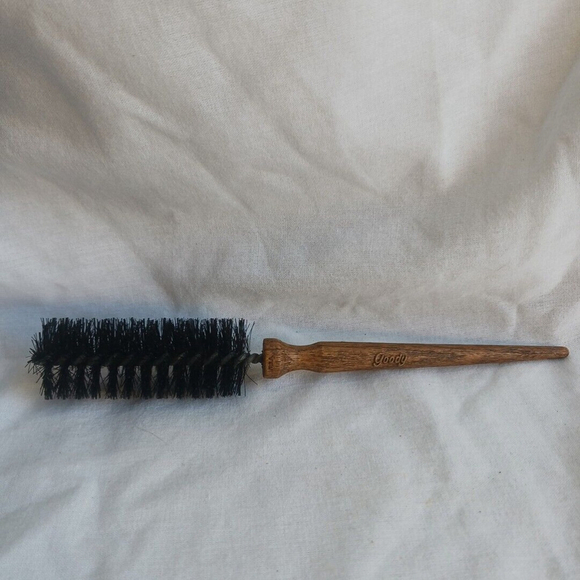 Vintage Goody Full Round Brush, Faux Wood Handle, Black Bristles, 1" Barrel - Picture 1 of 3